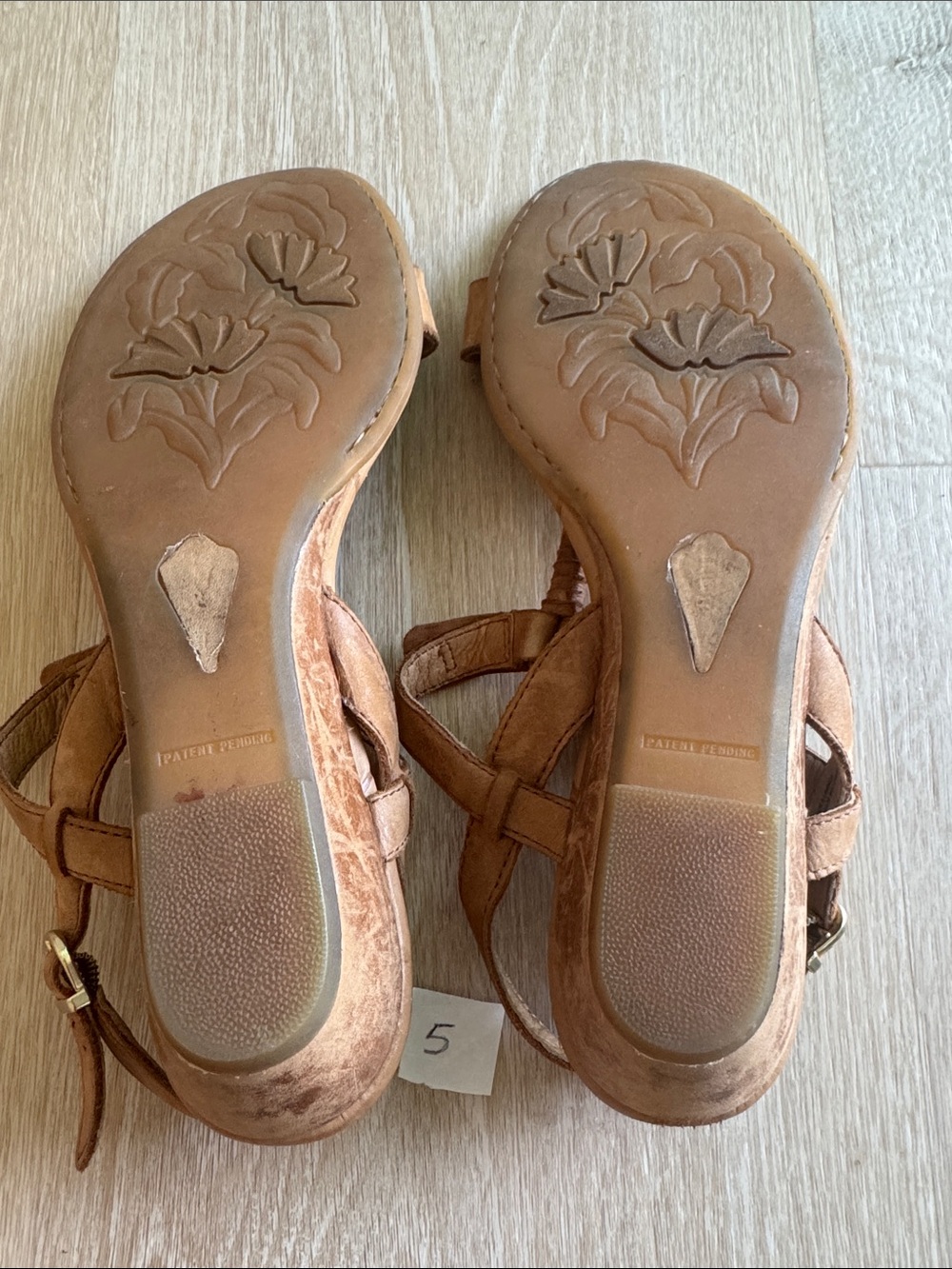 Born Brown Leather T-Strap Sandals with Buckle - Picture 4 of 4